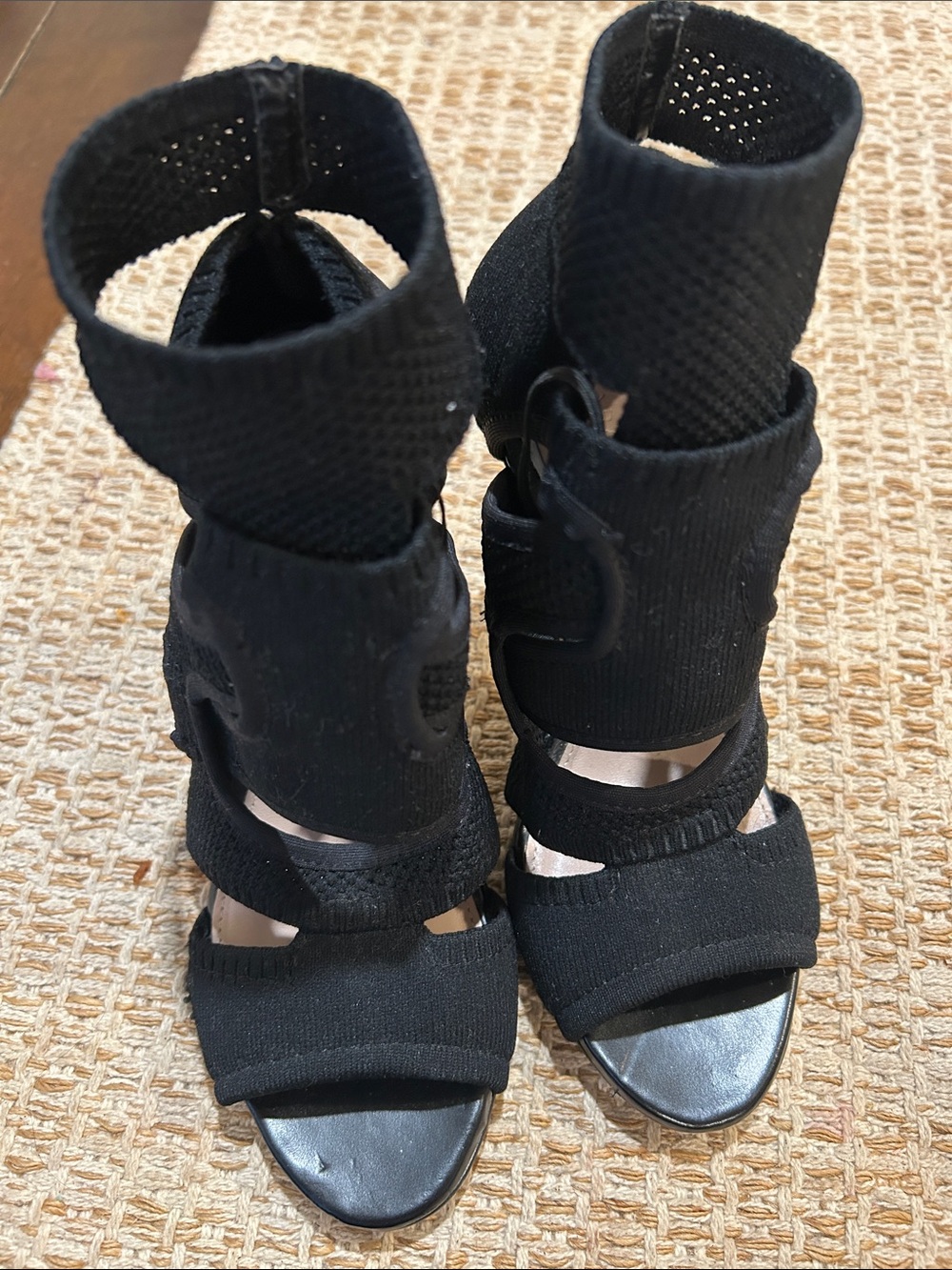 Women’s Black Knit High-Heel Sandals